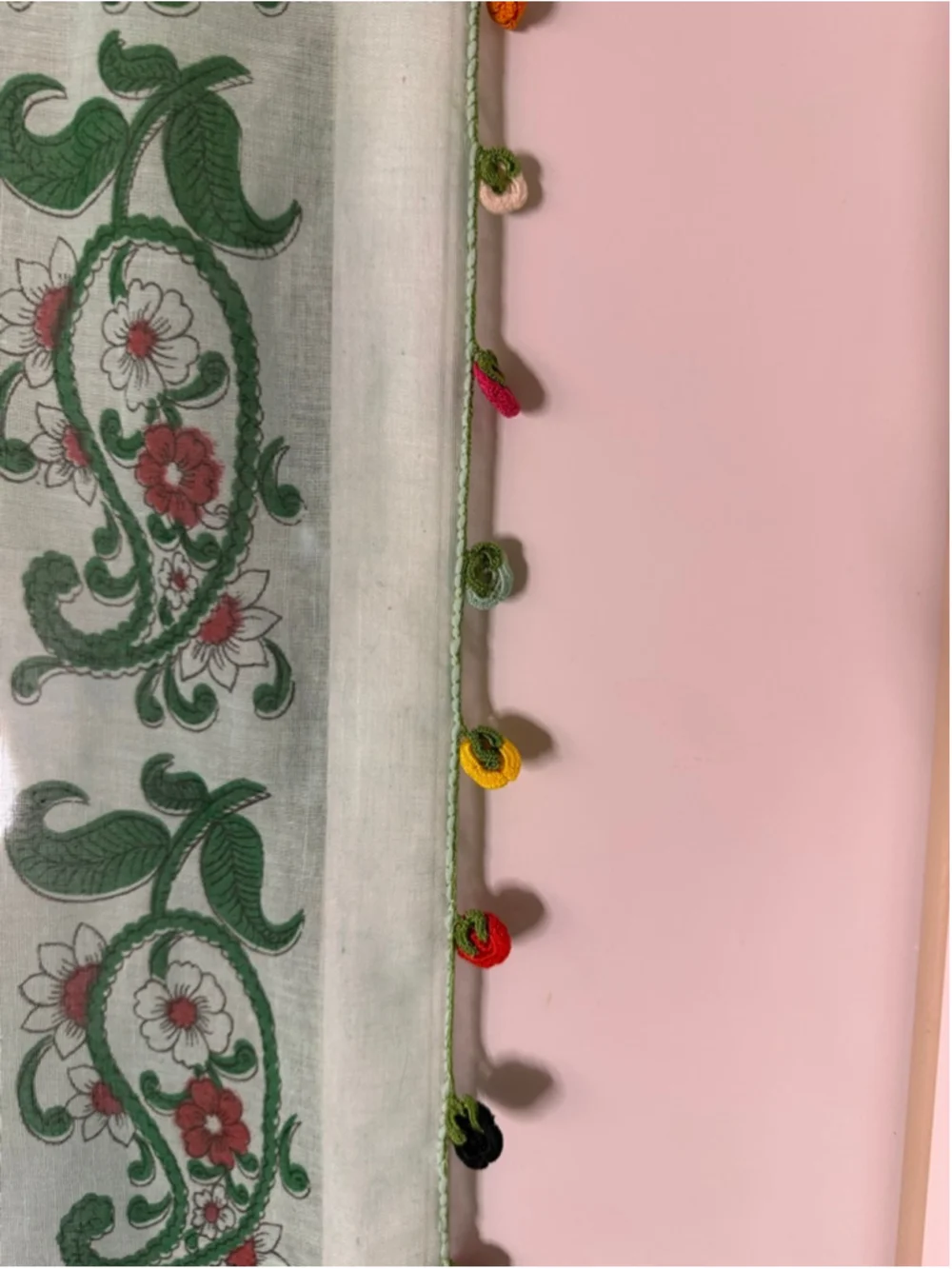 Keskin Light Green Floral Square Scarf with Flower Trim